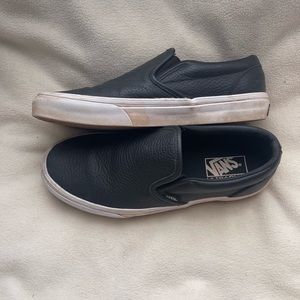 Black Leather Slip On Vans. Size 9.5